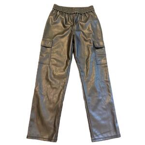 Gap Faux Leather Cargo Pants Size XL Black High Rise Straight Leg Trendy